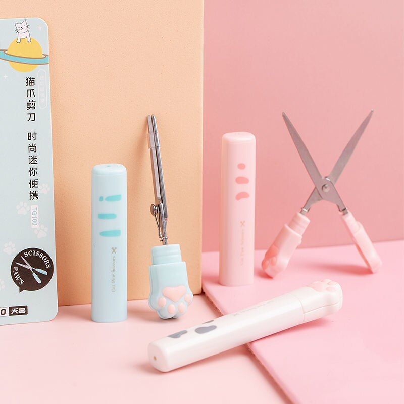 Creative cat claw stationery student portable kawaii scissors cute mini folding safety childrens craft scissors pape